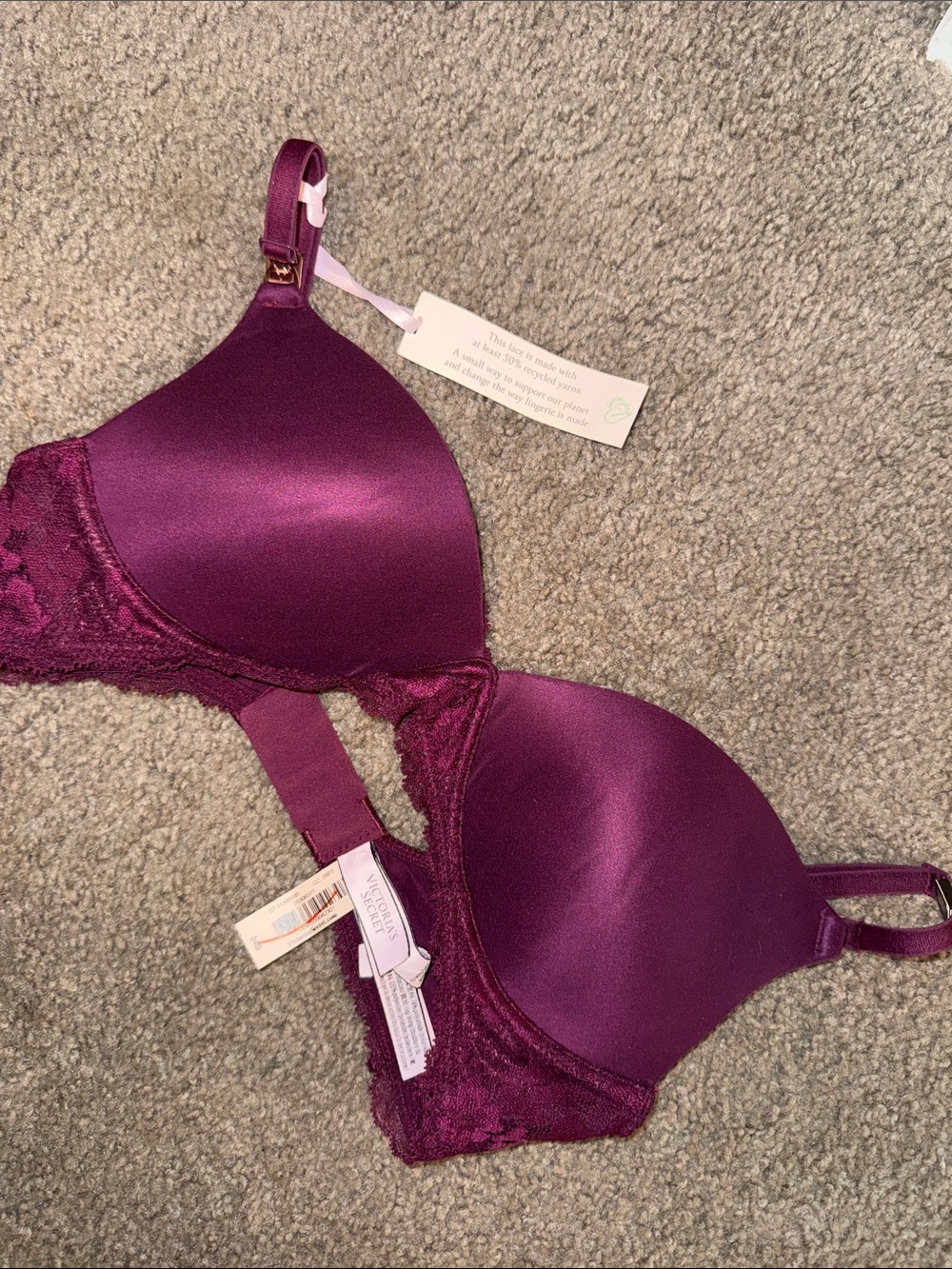 Victoria's Secret Plum Satin Lace Push-Up Bra